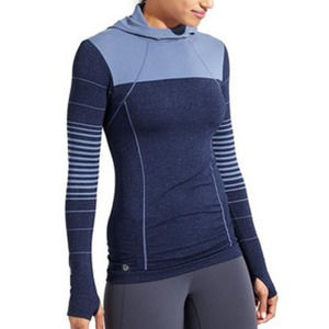 Athleta | Two-Tone Blue Fastest Track Seamless Ruched Hoodie with Thumb Holes